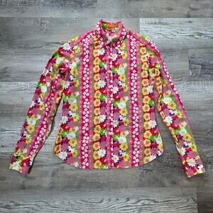 Lilly Pulitzer Floral Button Down Shirt Pink Yellow Daisy Print Size 4
